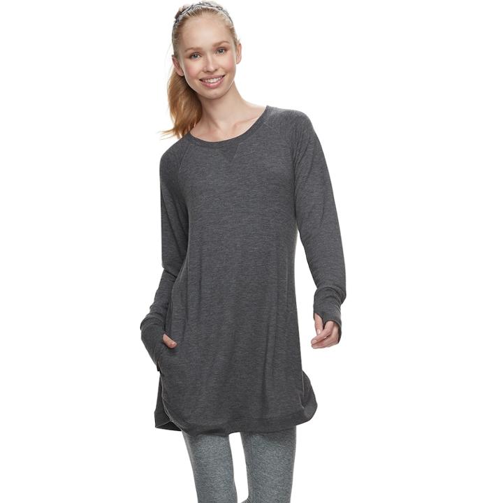 Women's Tek Gear&reg; French Terry Thumb Hole Tunic, Size: Large, Black