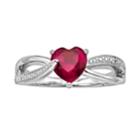 Sterling Silver Lab-created Ruby And Diamond Accent Heart Bypass Ring, Women's, Size: 4, Red