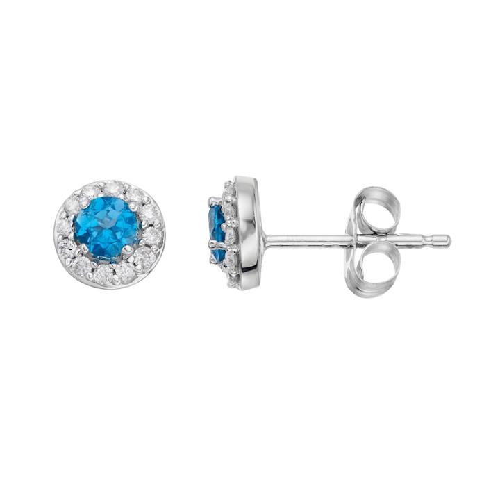 Lc Lauren Conrad 10k White Gold London Blue Topaz & 1/10 Carat T.w. Diamond Halo Stud Earrings, Women's
