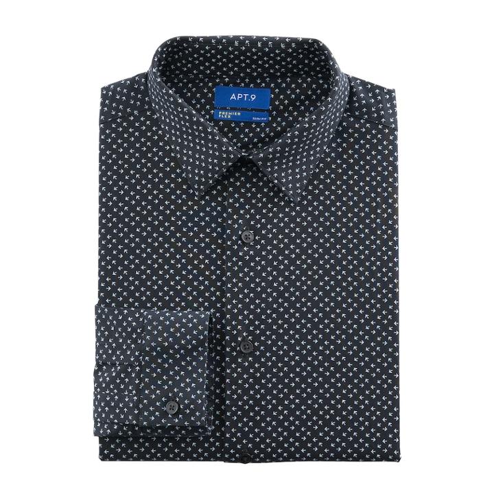 Men's Apt. 9&reg; Slim-fit Premier Flex Collar Stretch Dress Shirt, Size: 16.5-34/35, Black