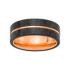 Lynx Men's Single Striped Stainless Steel & Carbon Fiber Ring, Size: 11, Grey