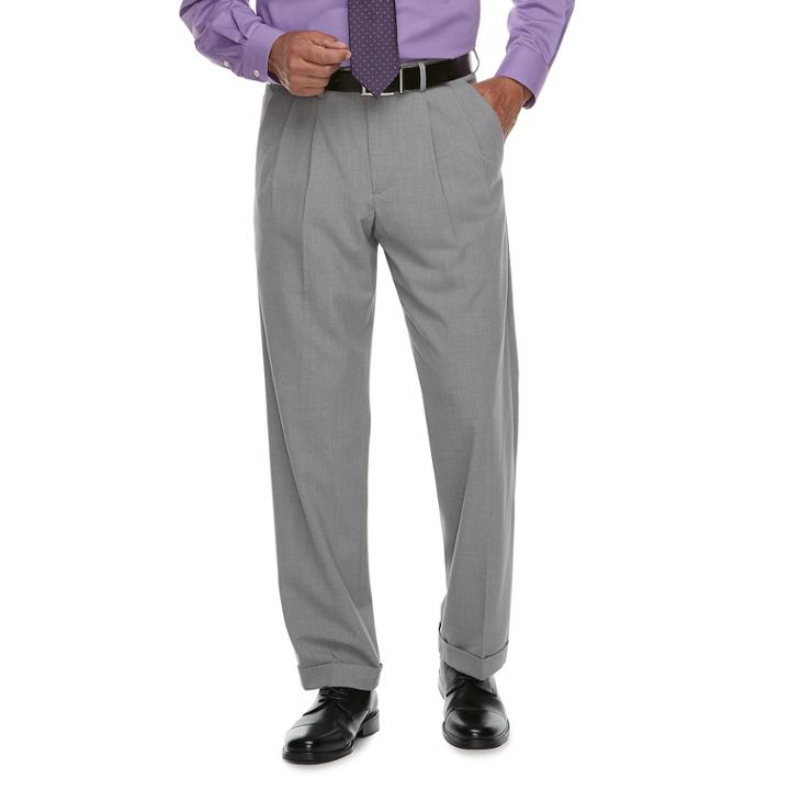 Men's Croft & Barrow&reg; Classic-fit No-iron Stretch Pleated Dress Pants, Size: 34x32, Med Grey