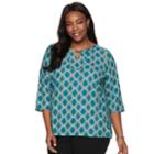 Plus Size Dana Buchman Front Keyhole Top, Women's, Size: 0x, Dark Blue