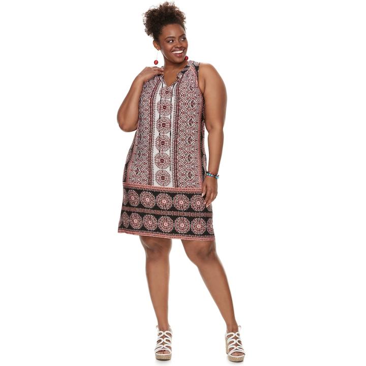 Plus Size Suite 7 Medallion Shift Dress, Women's, Size: 2xl, Red