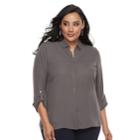 Plus Size Apt. 9&reg; Button Front Top, Women's, Size: 3xl, Dark Grey