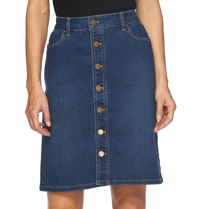 Women's Croft & Barrow&reg; Button-front Jean Skirt, Size: 16, Med Blue