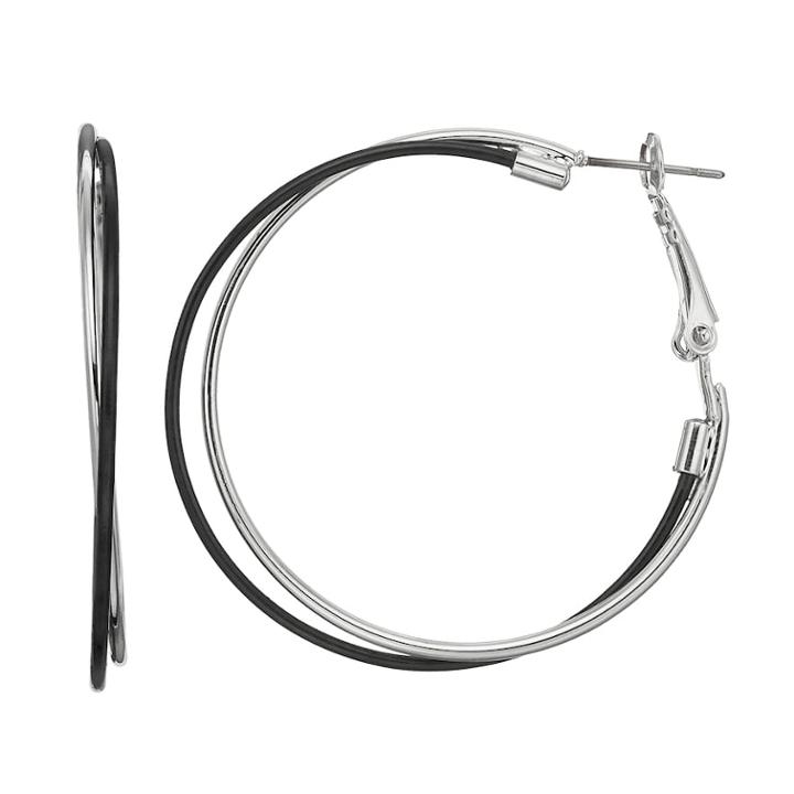Two Tone Double Hoop Earrings, Women's, Black