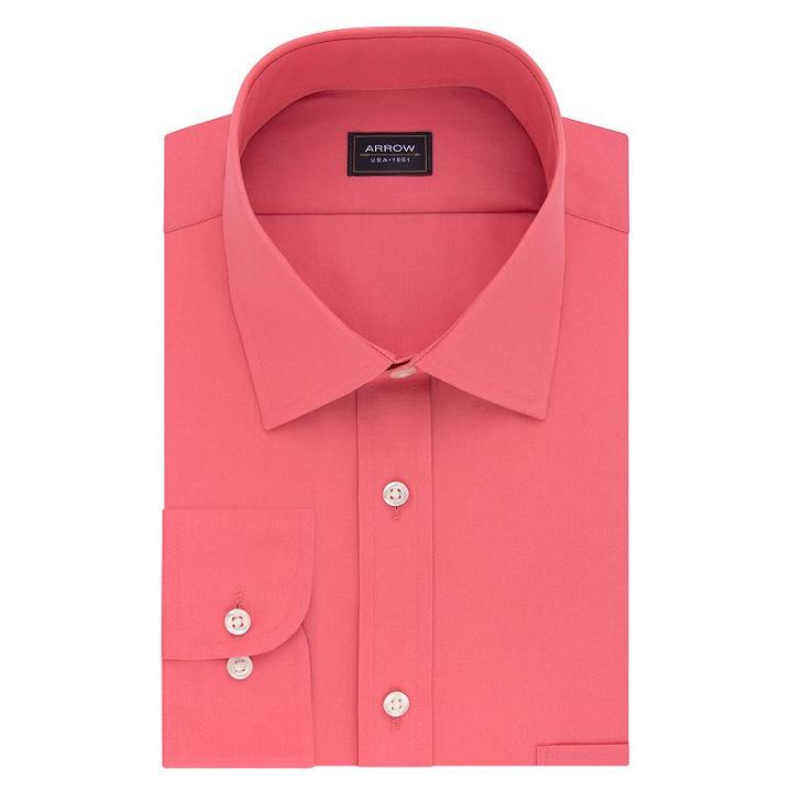 Big & Tall Arrow Regular-fit Poplin Wrinkle-free Dress Shirt, Men's, Size: 18 32/3b, Med Pink
