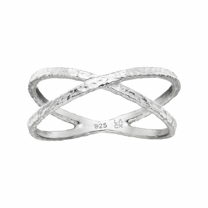 Primrose Sterling Silver Hammered Crisscross Ring, Women's, Size: 7, Grey