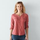 Women's Sonoma Goods For Life&trade; Utility Roll-tab Shirt, Size: Xxl, Light Red