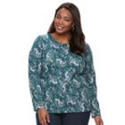 Plus Size Croft & Barrow&reg; Crewneck Long-sleeve Tee, Women's, Size: 2xl, Dark Green