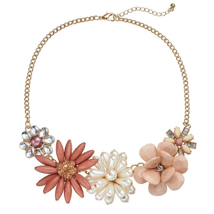 Pink Flower Statement Necklace, Women's