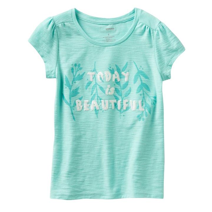 Girls 4-8 Sonoma Goods For Life&trade; Slubbed Sequin Tee, Girl's, Size: 8, Turquoise/blue (turq/aqua)