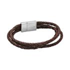 Lynx Stainless Steel And Brown Leather Rope Bracelet - Men, Size: 8.5