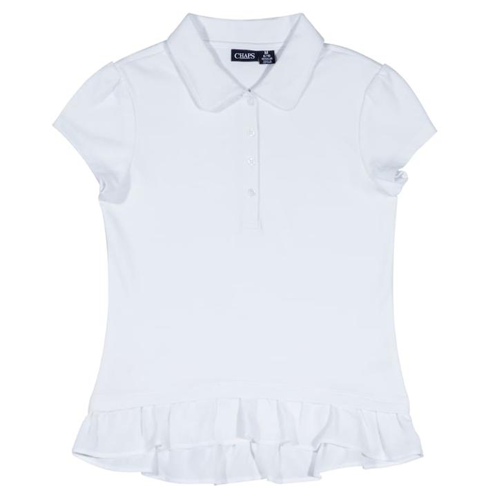 Girls 4-16 Chaps School Uniform Ruffled Polo, Size: 12-14, White