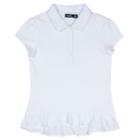 Girls 4-16 Chaps School Uniform Ruffled Polo, Size: 12-14, White