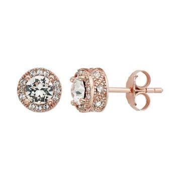 Diamond Splendor 18k Rose Gold Over Silver Crystal & Diamond Accent Halo Stud Earrings, Women's, White