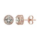Diamond Splendor 18k Rose Gold Over Silver Crystal & Diamond Accent Halo Stud Earrings, Women's, White