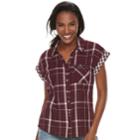 Women's Rock & Republic&reg; Cuffed Embellished Shirt, Size: Medium, Drk Purple