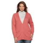 Plus Size Croft & Barrow&reg; Button Front Long Sleeve Cardigan, Women's, Size: 1xl, Med Pink