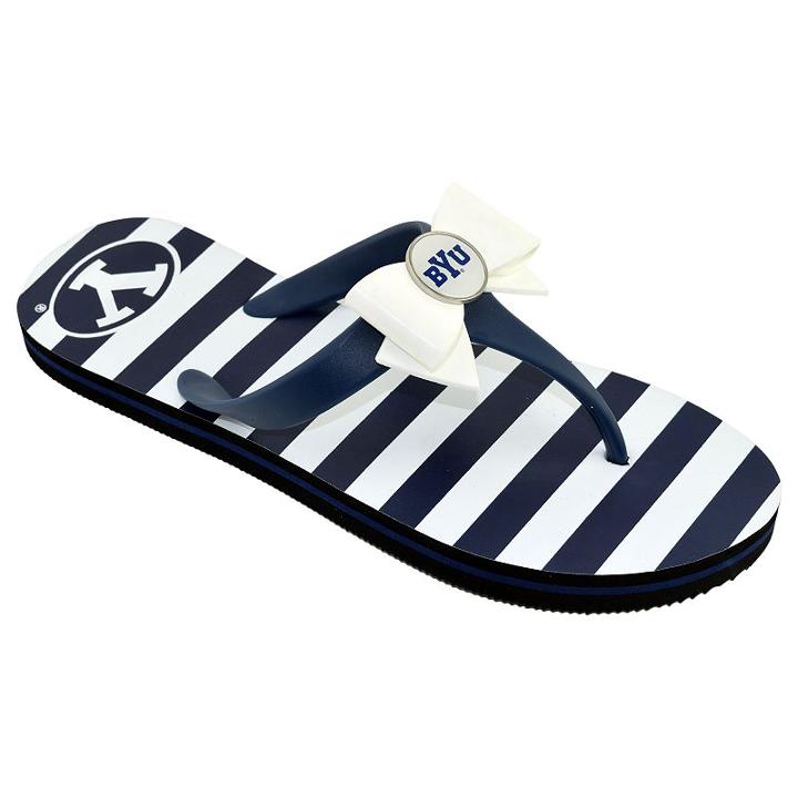 Women's College Edition Byu Cougars Bow Flip-flops, Size: Small, Blue (navy)
