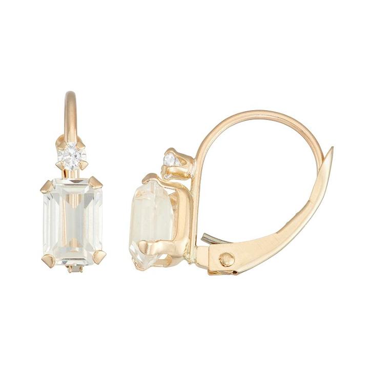 10k Gold Emerald-cut Lab-created White Sapphire & White Zircon Leverback Earrings, Women's