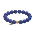 Tfs Jewelry 14k Gold Over Silver Blue Jade Bead Stretch Bracelet, Women's, Size: 7