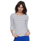 Women's Elle&trade; Striped Ruffle Top, Size: Medium, White