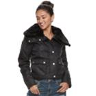 Juniors' Urban Republic Faux-fur Trim Crop Puffer Jacket, Teens, Size: Small, Black