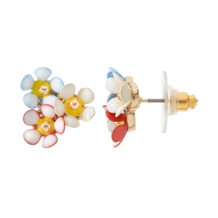 Lc Lauren Conrad Pink, Blue & White Triple Flower Stud Earrings, Women's, Multicolor