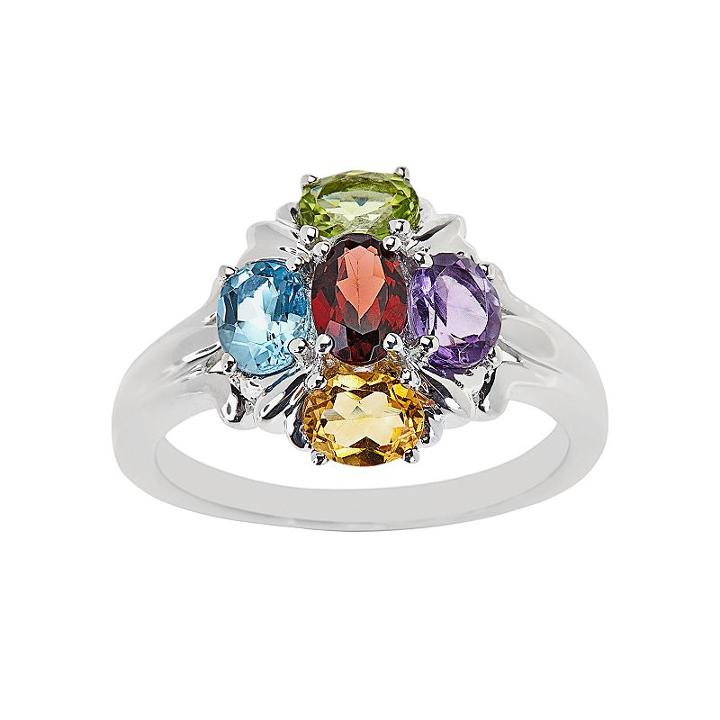 Sterling Silver Gemstone Ring, Adult Unisex, Size: 6, Multicolor
