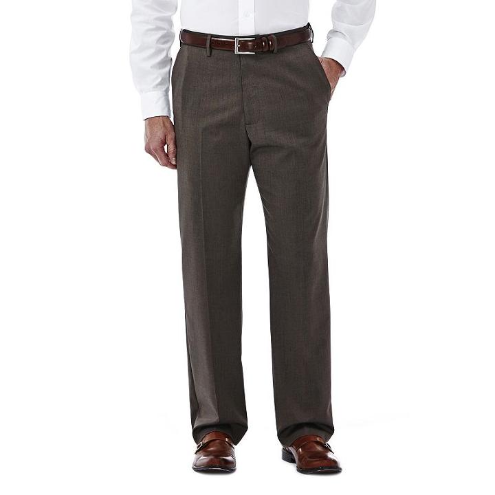 Men's Haggar Premium Stretch Dress Pants, Size: 40x32, Med Brown