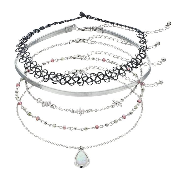 Mudd&reg; Teardrop, Starburst & Tattoo Choker Necklace Set, Women's, Silver