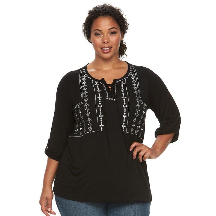 Plus Size Design 365 Lace Embroidery Shirt, Women's, Size: 2xl, Black