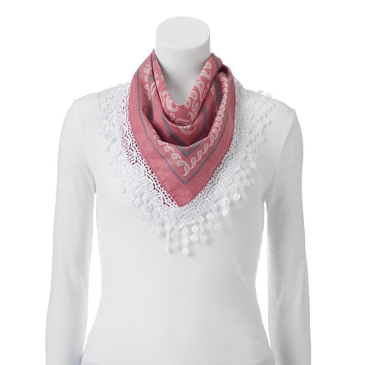 Mudd&reg; Paisley Crochet Square Scarf, Women's, Med Pink