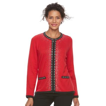Women's Cathy Daniels Embellished Zip Cardigan, Size: Large, Red Other