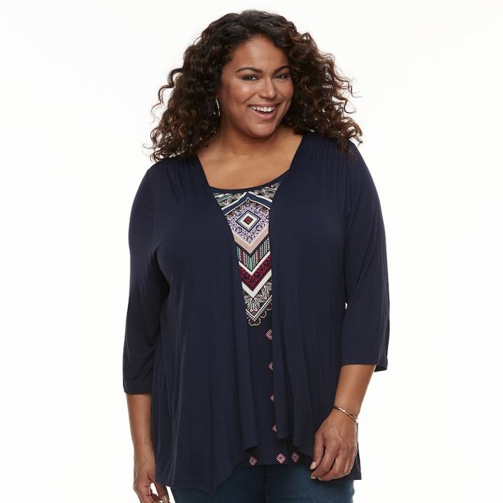 Plus Size Croft & Barrow&reg; Mock-layer Top, Women's, Size: 1xl, Blue