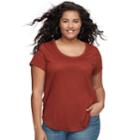 Juniors' Plus Size Mudd&reg; Roadtrip Scoopneck Tee, Teens, Size: 3xl, Med Brown