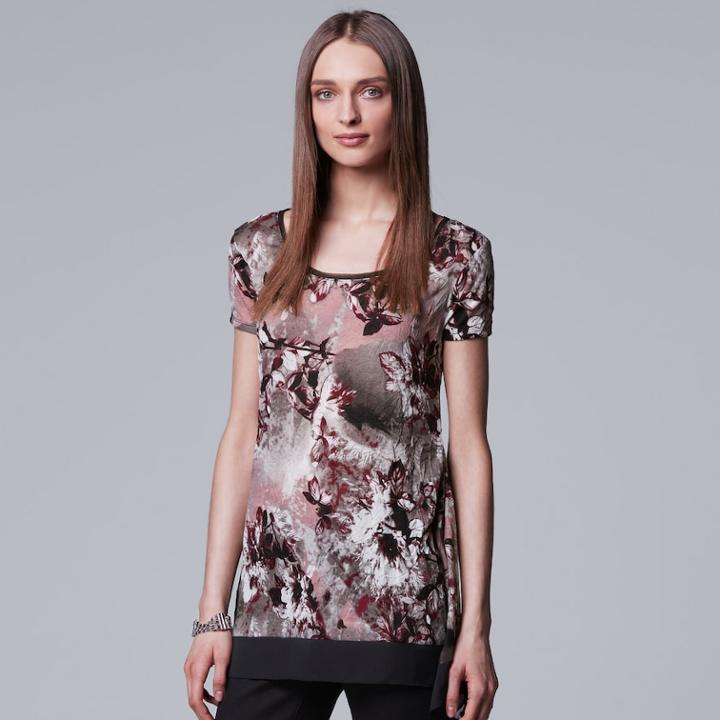 Women's Simply Vera Vera Wang Print Handkerchief-hem Tee, Size: Xl, Med Grey