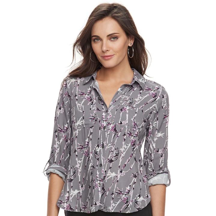 Women's Rock & Republic&reg; Twill Shirt, Size: Small, Brt Purple