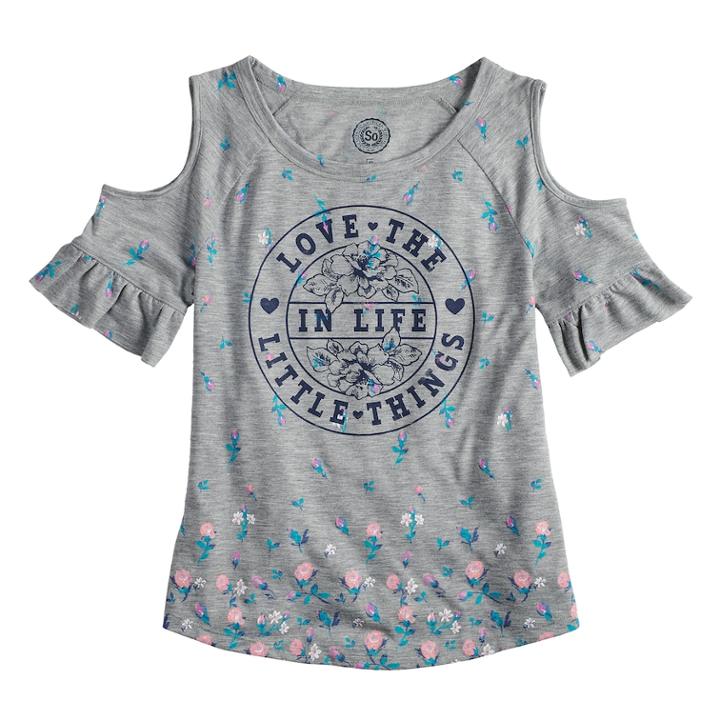 Girls 7-16 So&reg; Cold-shoulder Top, Size: 12, Med Grey