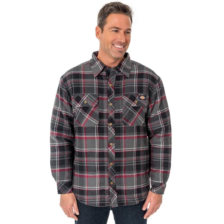 Big & Tall Dickies Classic-fit Plaid Sherpa-lined Shirt Jacket, Men's, Size: 3xb, Grey (charcoal)