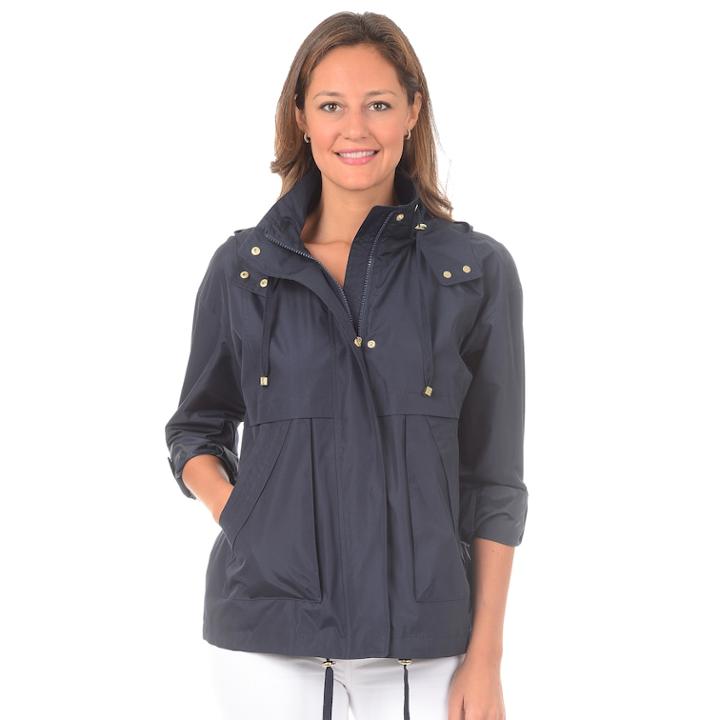 Women's Fleet Street Hooded Short Rain Coat, Size: Medium, Blue (navy)