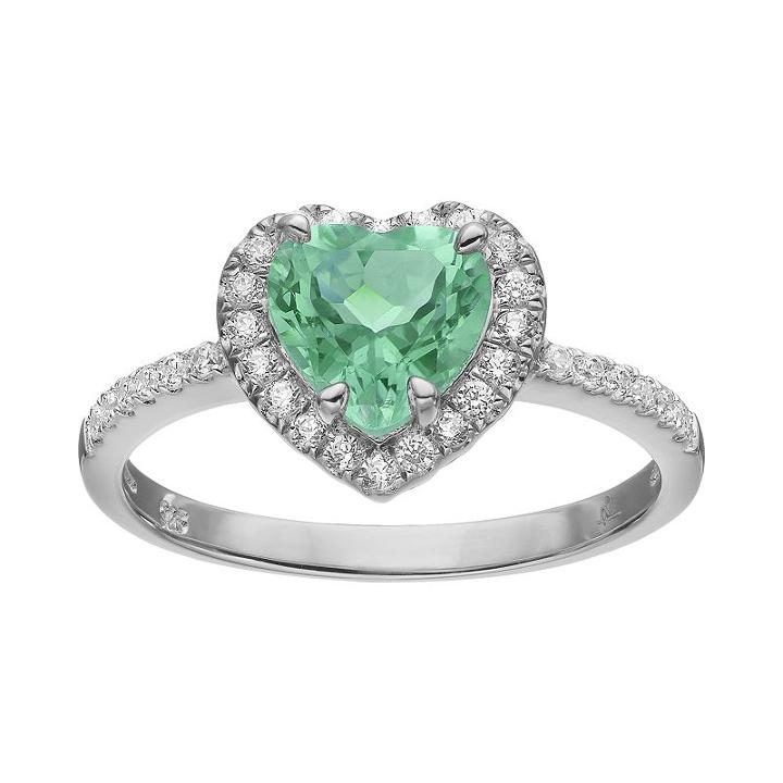 Rebecca Sloane Green Obsidian & Cubic Zirconia Platinum Over Silver Heart Halo Ring, Women's, Size: 7