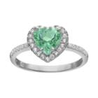 Rebecca Sloane Green Obsidian & Cubic Zirconia Platinum Over Silver Heart Halo Ring, Women's, Size: 7