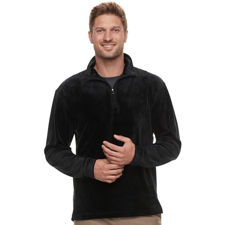 Men's Haggar Regular-fit In-motion Stretch Velour Quarter-zip Pullover, Size: Small, Black
