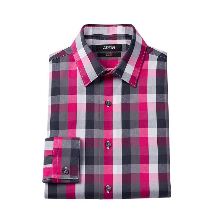 Men's Apt. 9 &reg; Slim-fit Plaid Stretch Dress Shirt, Size: 16-34/35, Pink