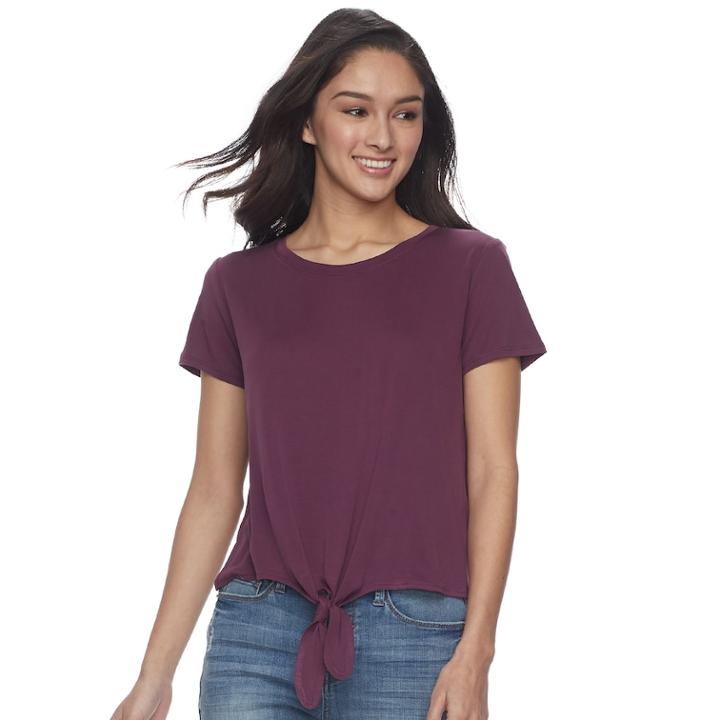 Juniors' Pink Republic Tie-front Tee, Size: Small, Brt Purple