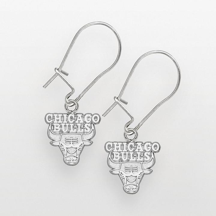 Chicago Bulls Sterling Silver Logo Drop Earrings, Women's, Grey