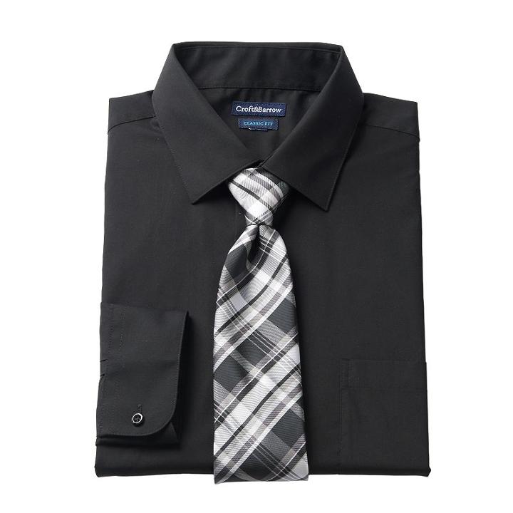 Men's Croft & Barrow&reg; Classic-fit Stretch-collar Dress Shirt And Patterned Tie Boxed Set, Size: 2x-36/37, Black